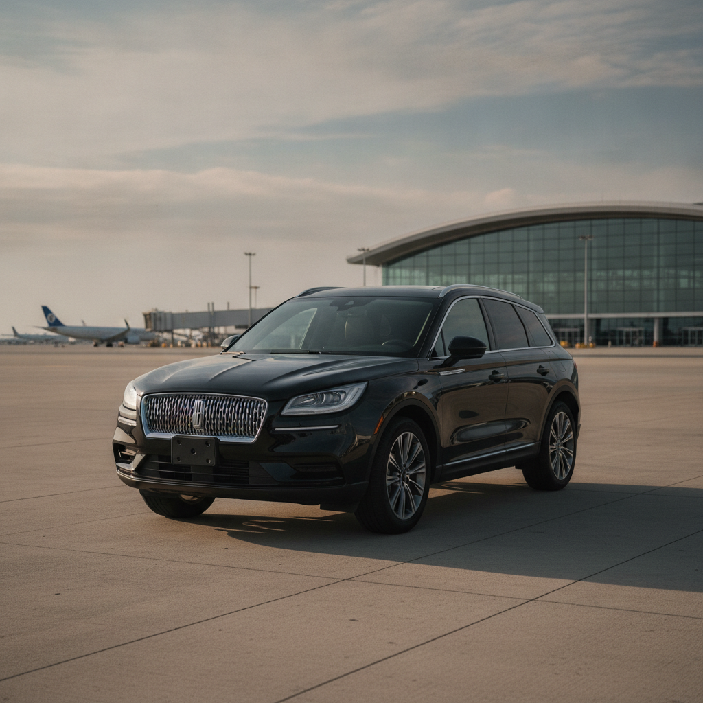 Airport Transfer using Black Lincoln Corsair SUV no people front view of the car